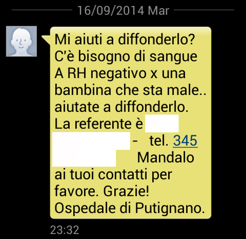 screenshot messaggio