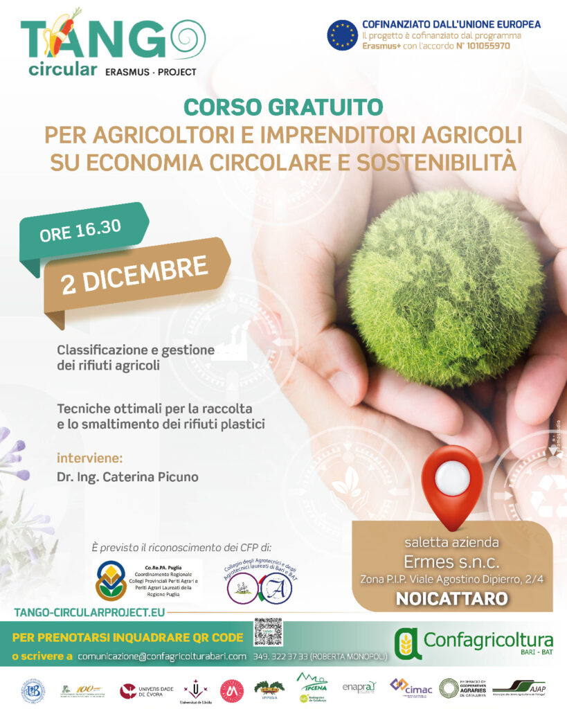 Confagricoltura Bari-Bat lancia la terza serie di attività informative con il progetto TANGO-Circular Project