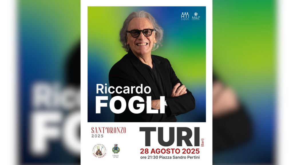 Riccardo Fogli che terrà un concerto a Turi il 28 agosto