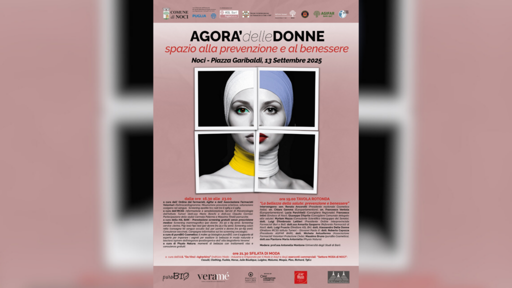 Locandina di Agorà delle donne, l'evento sul benessere femminile che si terrà a Noci