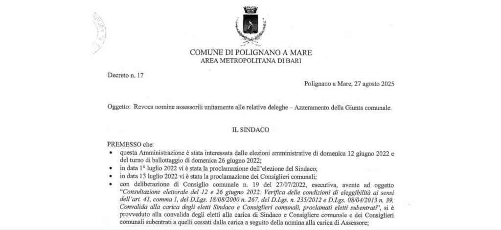 Decreto del comune di Polignano