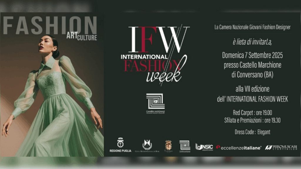 Locandina della International Fashion Week che si terrà a Castello Marchione, Conversano